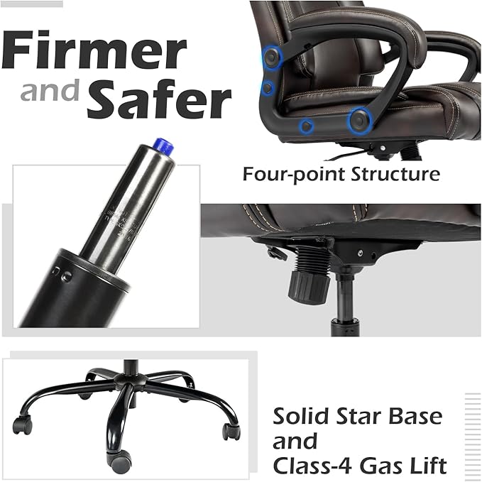 OUTFINE Office Chair Executive Office Chair Desk Chair Computer Chair with 5-Year hydrolysis-Resistant Leather Spring Cushion Ergonomic Support Tilting Function Upholstered in Bonded Leather (Brown)