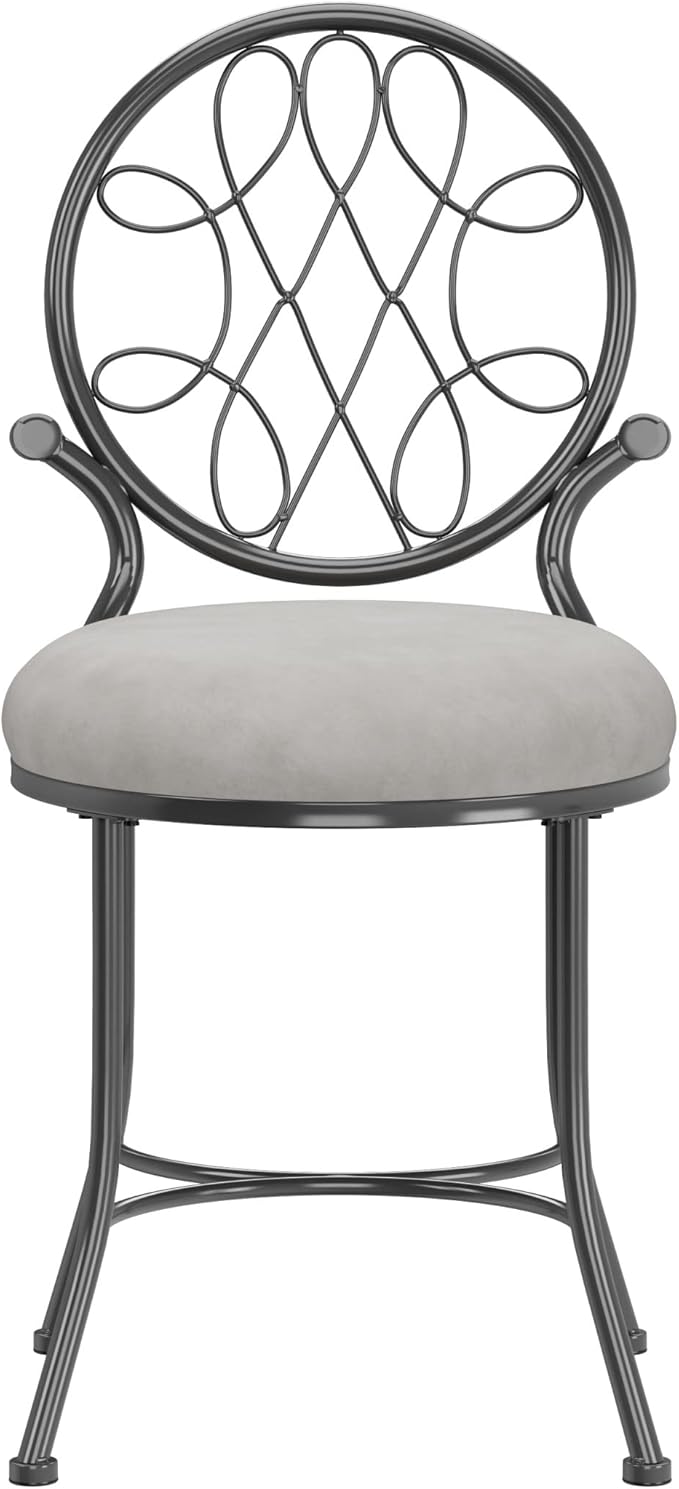 Hillsdale O'Malley Vanity Stool with Spiral Pattern Design, Metallic Gray Fabric