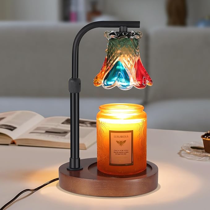 Colorful Glass Candle Warmer Lamp Electric Candle Warmer Melter, Dimmable, Wax Melt Warmer for Jar Scented Candles Mothers Day Birthday Gifts for Women Mom Grandma Daughter, Home Offices Decor