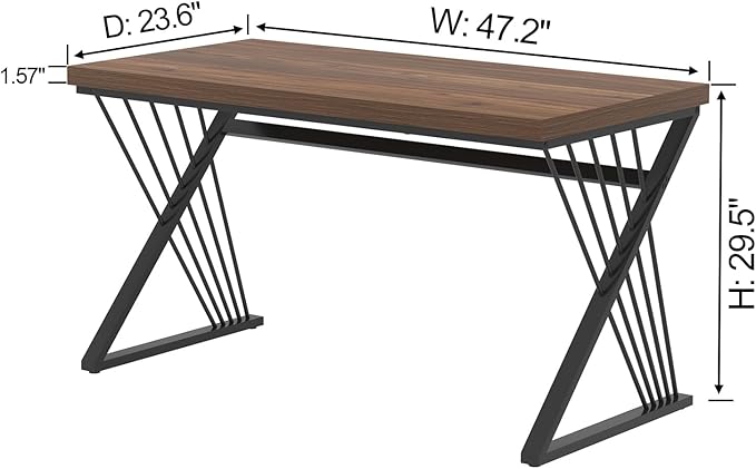 FOLUBAN Home Office Desks, Modern Wood and Metal Writing Study Work Table, Industrial Computer Desk for Bedroom Living Room, Rustic Walnut, 47 Inch