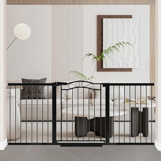 70.9"-76.3" Extra Wide Baby Gate for Stairs & Doorways, Pressure Mount Metal Pet Gates, Auto Close Walk Thru Safety Child Gate, Long Tension Dog Gate Indoor for The House, Black