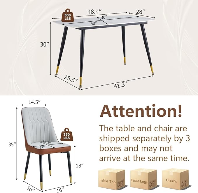 50'' Dining Table Set for 4, Dining Room Sets for 4, Sintered Stone Dining Table Chairs Set of 4, Easy to Assemble，Suitable for Small Spaces