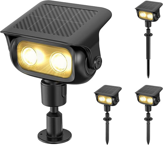 Solar Spotlight Outdoor, Warm White Stake Landscape Light with Dual Brightness, Fast-Charge HPBC Solar Panel, LiFePO4 Battery, IP67 Waterproof 2-in-1 Yard, Garden, Pathway Light