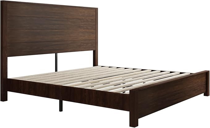 AMERLIFE King Size 51.2" Wood Bed Frame, Rustic Platform Bed with Spliced Headboard, Wood Slats Support/Noiseless/Reclaimed Barnwood//No Box Spring Needed