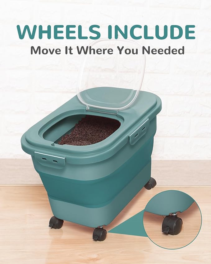 20-23 Lbs Dog Food Storage Container - Collapsible Dog Food Container with Attachable Casters and Scoop,Small Container, Pet Food Storage Containers to Keep Dry Food Fresh,Easy to Move
