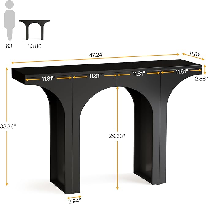 Tribesigns Black Console Table, 94-Inch Entryway Console Table, Wood Sofa Table Behind Couch with Arched Base, Narrow Hallway Table, Modern Foyer Accent Table for Entrance Living Room (Set of 2)