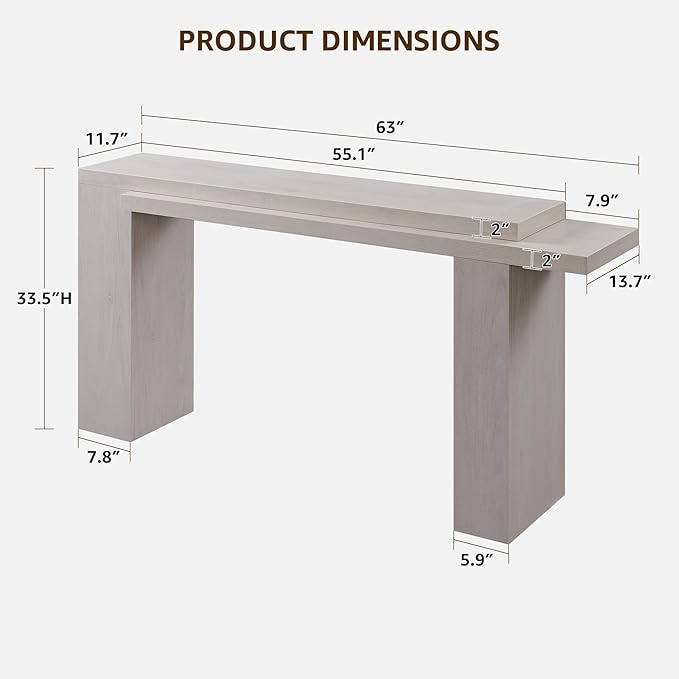 OKD 63 Inch Modern Entryway Console Table, Solid Geometry Accent Sofa Table Behind The Couch, Narrow Console Table for Entryway, Hallway, Living Room, Foyer, White Alder