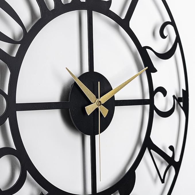 Large Metal Wall Clock | 20 inch Size Silent Battery Operated Large Size Analog Black Wall Clocks | Modern Wall Decor for Living Room Bedroom Kitchen Home Office