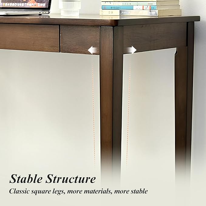 Solid Wood Computer Desk with Drawers, Modern Writing Desk for Home Office, Mid Century Modern Desk, Oak Study Table, 35.4x19.9x29.5 inches (Single Drawer), Walnut