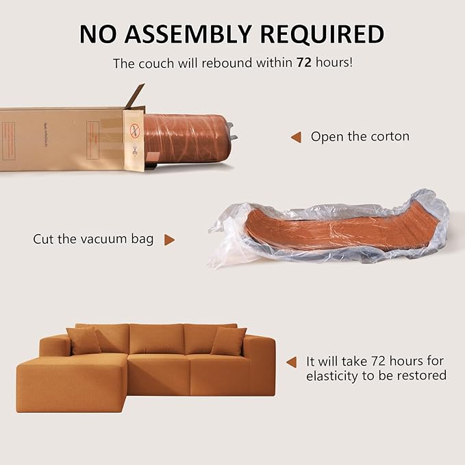 108" Cloud Sectional Couch with L-Shape Chaise,4 Seat Modern Modular Sofa with Deep Seat,Upholstered Couches for Living Room Bedroom, Boneless Couch