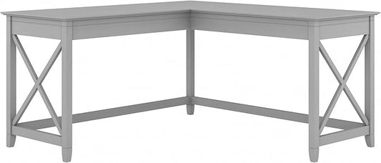 Bush Furniture Key West 60W Modern Farmhouse L Shaped Desk in Cape Cod Gray, 60-Inch Corner Computer Table for Home Office Workspace