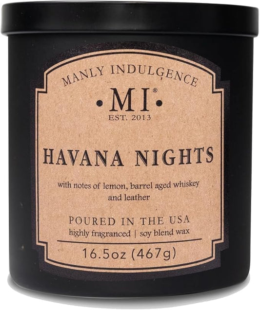 Manly Indulgence Havana Nights Scented Candles for Men, 2 Wick, 16.5 oz, Premium Soy Blend Wax, 60H Burn, Candles for Home Scented - Made in The USA