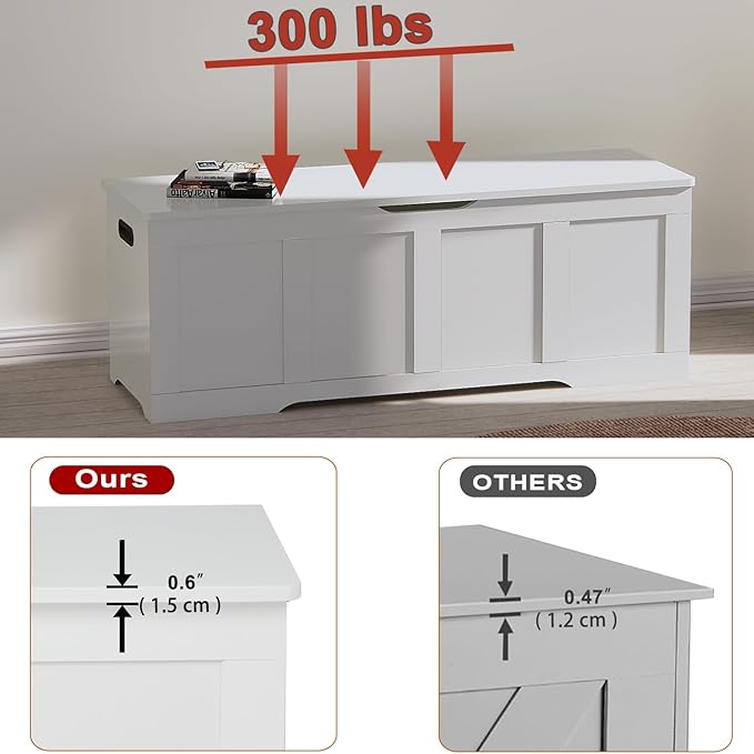 47.2" Storage Chest, Extra Large Storage Trunk with 2 Safety Hinges, Wooden Storage Bench, Shoe Bench, Entryway Bench for Living Room, Bedroom, White