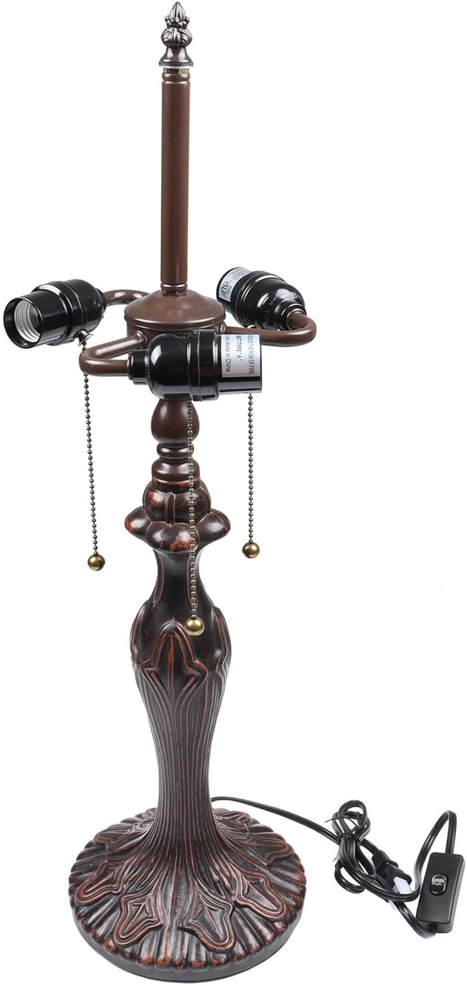Bieye B10024 Antique Metal Table Lamp Base with 3-Light Sockets (Brown, 7" Wx25 H)