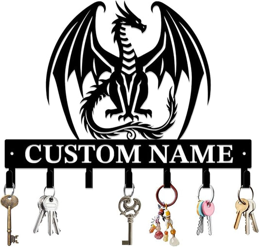 Personalized Evil Dragons Keys Hooks,Custom Name Metal Dragons Art Keys Hooks,Metal Dragons Lover Wall Home Storage Decorative Keys Hooks,Key Holder Hooks for Wall (Style C)