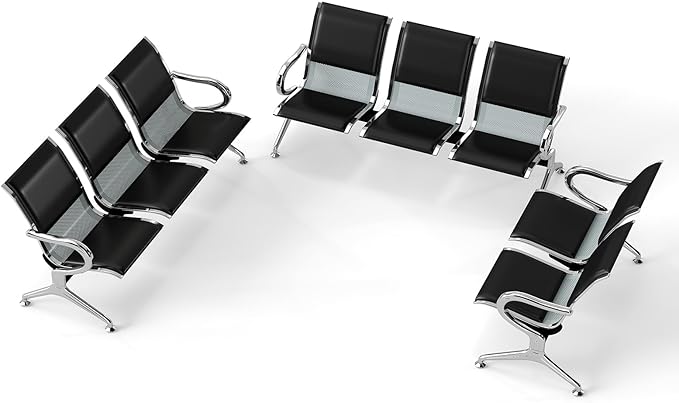 Kinfant Waiting Room Reception Chairs Set- 3 Pieces PU Leather Office Guest Reception Waiting Room Bench with Armrest for Waiting Area, Airport, Hospital, Bank, Salon, Barbershop, Black