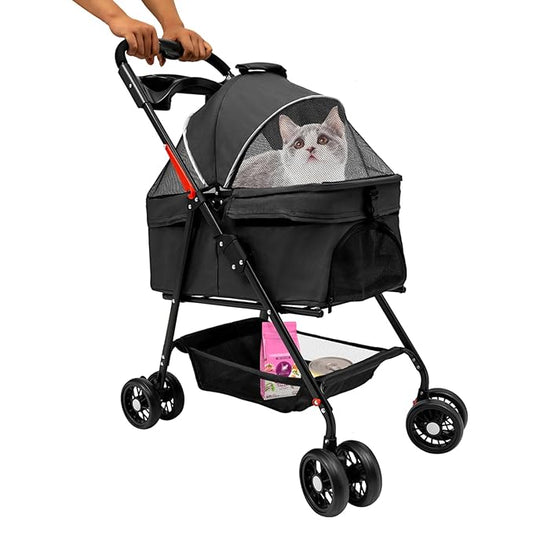 Pet Stroller for Small Medium Dogs Cats,Detachable Folding Travel Puppy Stroller with Wheels,Max Load 44 lbs,with Storage Basket