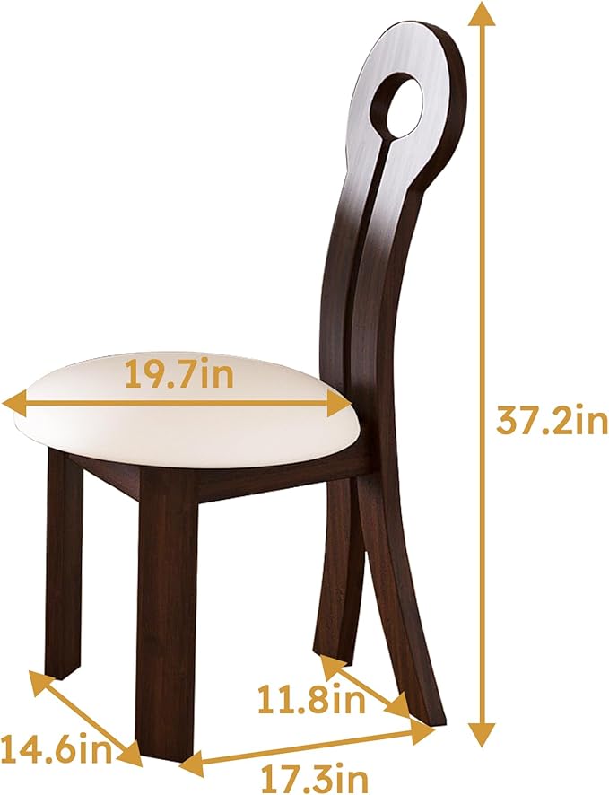 Dining Chairs Set of 2, Key-Design Home Chairs, PU Leather Solid Wooden Dining Chairs with White Round Cushion for Kitchen Dining Room-Deep Walnut Brown