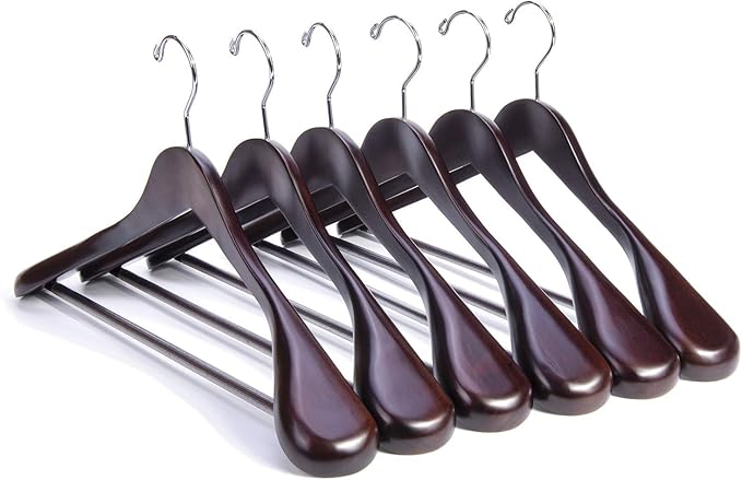 Nature Smile Luxury Mahogany Wooden Suit Hangers - 12 Pack - Wood Coat Hangers,Jacket Outerwear Shirt Hangers with Extra-Wide Shoulder, 360 Degree Swivel Hooks & Anti-Slip Bar with Screw