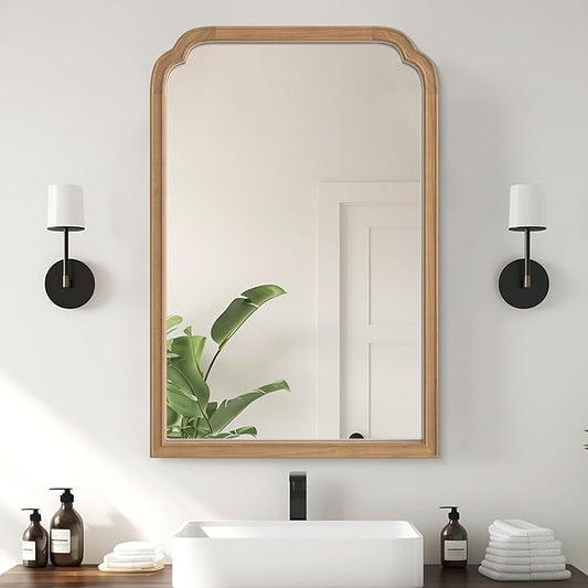 WallBeyond Wood Bathroom Mirrors for Wall Mounted, 24" x 36" Rustic Wood Frame Wall Mirrors Decorative for Living Room or Bedroom Vanity Mirror (Honey-Colored)
