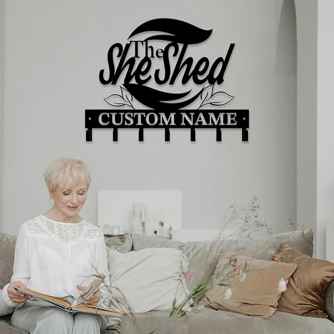 Personalized She Shed Keys Hooks,Custom Name Metal She Shed Art Keys Hooks,Metal She Shed Lover Wall Home Storage Decorative Keys Hooks,Key Holder Hooks for Wall (Style E)