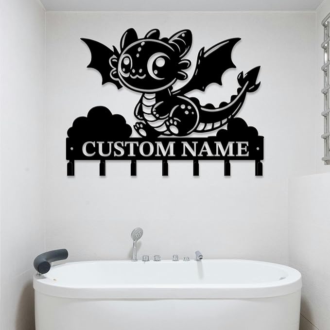 Personalized Evil Dragons Keys Hooks,Custom Name Metal Dragons Art Keys Hooks,Metal Dragons Lover Wall Home Storage Decorative Keys Hooks,Key Holder Hooks for Wall (Style H)