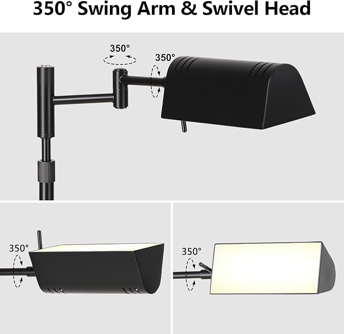 SUNMORY Dimmable LED Pharmacy Floor Lamp, 16W/1500LM Bright Reading Floor Lamp with Remote & Touch Control, 350°Swing Arm, Adjustable Task Craft Standing Lamp for Living Room Bedroom Office, Black