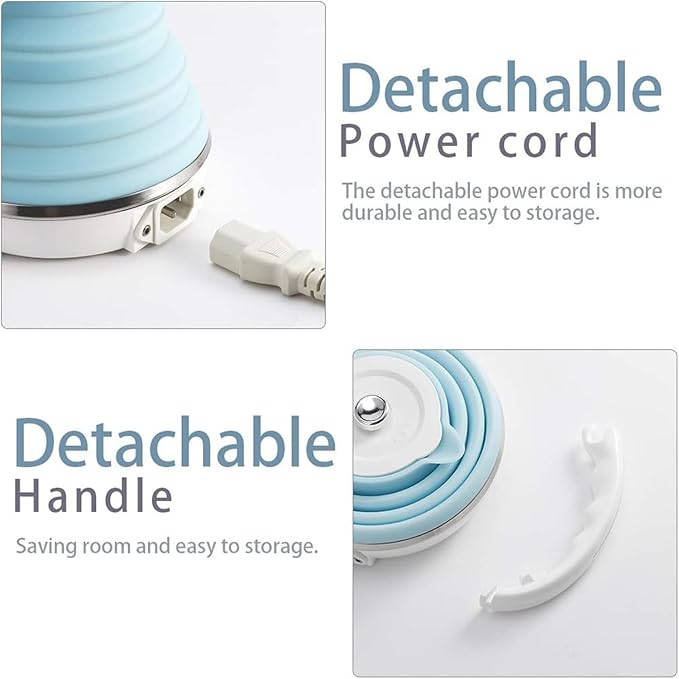 Foldable Electric Travel Kettle, Dual Voltage Portable Electric Kettle, Collpasible Electric Kettle, Food Grade Silicone Tea Kettle, Suitable for 110V & 220V