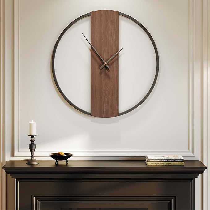 Large Wall Clock 30 Inch Decorative Modern Minimalist Wall Clocks for Living Room Decor, Silent Non Ticking Battery Operated Rustic Big Clock with Walnut Dial for Bedroom, Kitchen, Farmhouse, Office