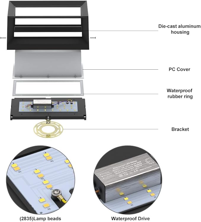 Sytmhoe Outdoor Wall-Porch-Light, Modern Exterior LED Wall Sconce,24W-Led Matte Black Exterior Wall Fixtures,Mounted Wall Patio Lamps,3-Color-Changeable for Garage Walkway Backyard Garden