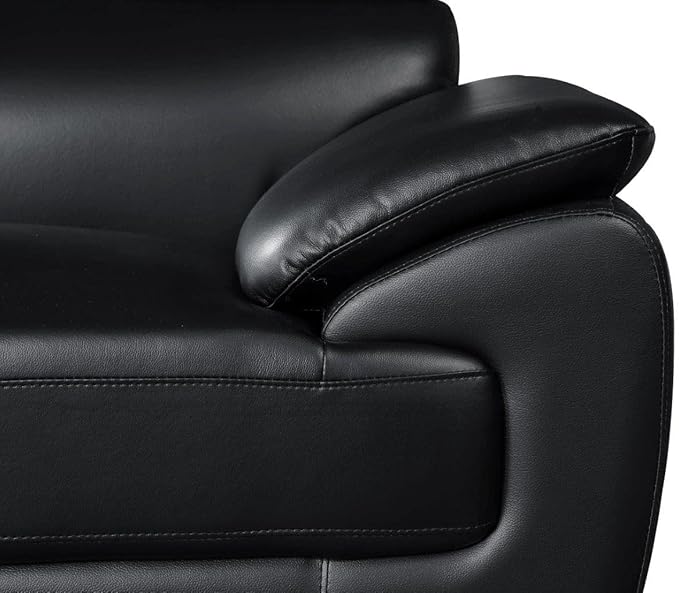 Blackjack Furniture 4571 Veal Collection Genuine Leather Couch for Living Room, Elegant Modern Design with Adjustable Headrests and Durable Wood Frame, Sofa, 86", Black