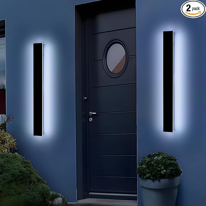 2 Pack 39.3inch Exterior Wall Light Fixture, Long Outdoor Modern Led Wall Lights, 6000K Cold White, 36W, IP65 Waterproof Linear Outside Porch Lighting for House, Garage, Fence, Garden