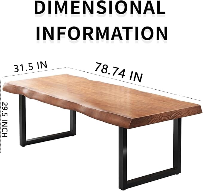 Stylish Solid Wood Office Desk with Sturdy Metal Base - Durable Multi-Size Executive Computer & Dining Table - Perfect for Home Office & Work Environments (Brown, 78.74in)