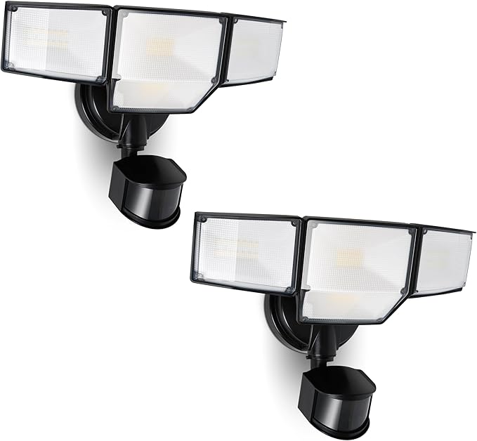 LUTEC 80W 9000LM LED Security Lights Motion Sensor Outdoor Lights, 4 Head LED Flood Lights Outdoor 5000K Daylight, IP65 Waterproof, Motion Detected Lights for Outside, Garage, Yard (Black) - 2 Pack