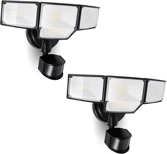 LUTEC 80W 9000LM LED Security Lights Motion Sensor Outdoor Lights, 4 Head LED Flood Lights Outdoor 5000K Daylight, IP65 Waterproof, Motion Detected Lights for Outside, Garage, Yard (Black) - 2 Pack
