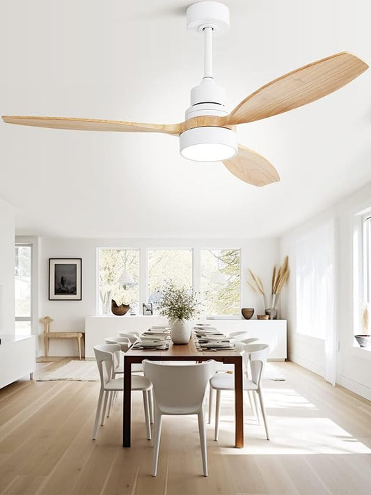 Sofucor Ceiling Fan with Lights, 52 Inch Mordern Wood Ceiling Fan with Remote for Indoor Farmhouse Bedroom Living Room Outdoor Patio Porch, Reversible DC Motor, Noiseless