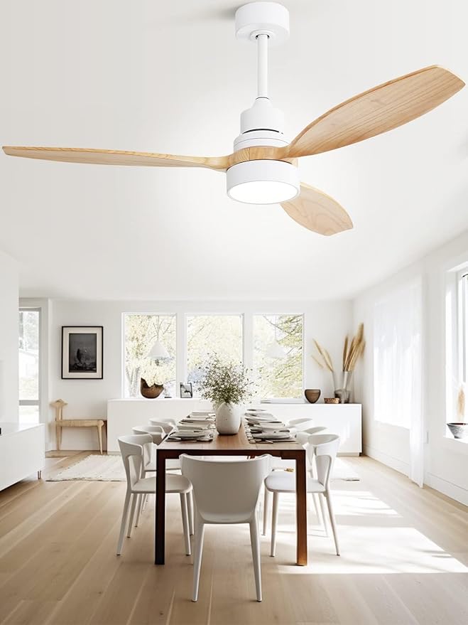 Sofucor Ceiling Fan with Lights, 52 Inch Mordern Wood Ceiling Fan with Remote for Indoor Farmhouse Bedroom Living Room Outdoor Patio Porch, Reversible DC Motor, Noiseless