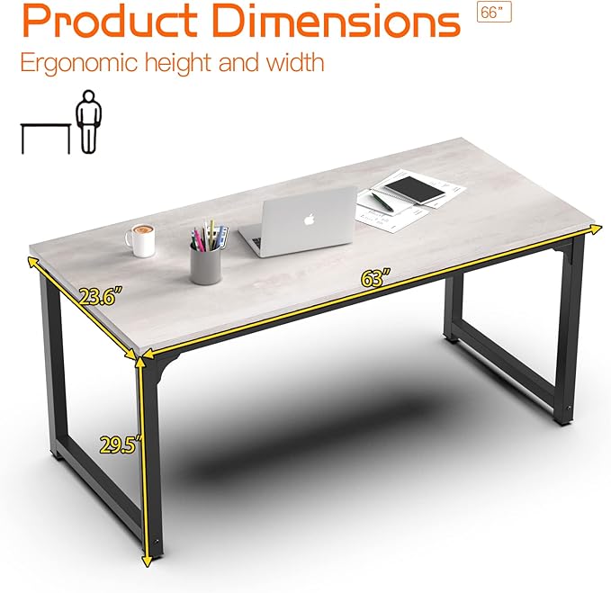 NSdirect 63" Large Computer Desk,Modern Simple Style PC Table Office Desk Wide Workstation for Study Writing,Gaming and Home Office,Extra 1" Thicker Wooden Tabletop and Black Metal Frame,White+Black