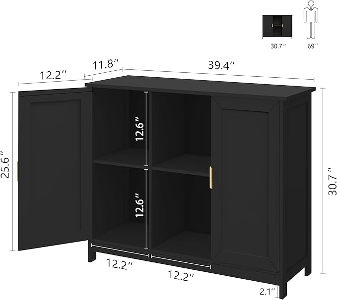 TaoHFE Black Buffet Cabinet,Modern Narrow Sideboard Buffet Cabinet Wooden Side Table with Storage,Black Accent Cabinets for Living Room