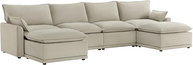 CHITA 147" Oversized Cloud Couch, Modern Modular Sectional Sofa Set for Living Room, 6 Seater U Shaped Sectional Couch, Taupe