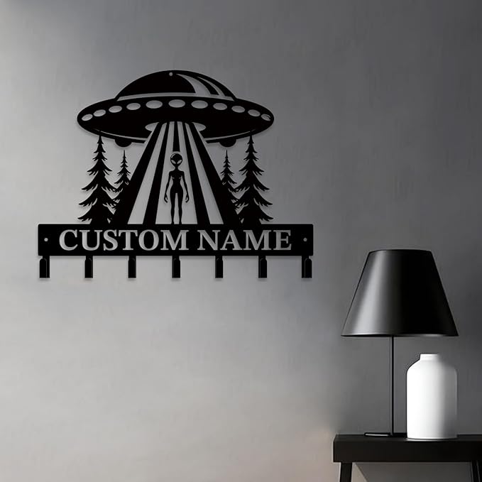 Personalized Custom Alien ET Metal Wall Keys Hooks,Clothes Hooks Alien ET Art coat racks,door holder,Black Alien ET decorations for home,Entrance doors,Hallway, Bedroom,Keys,Hats (Style I)