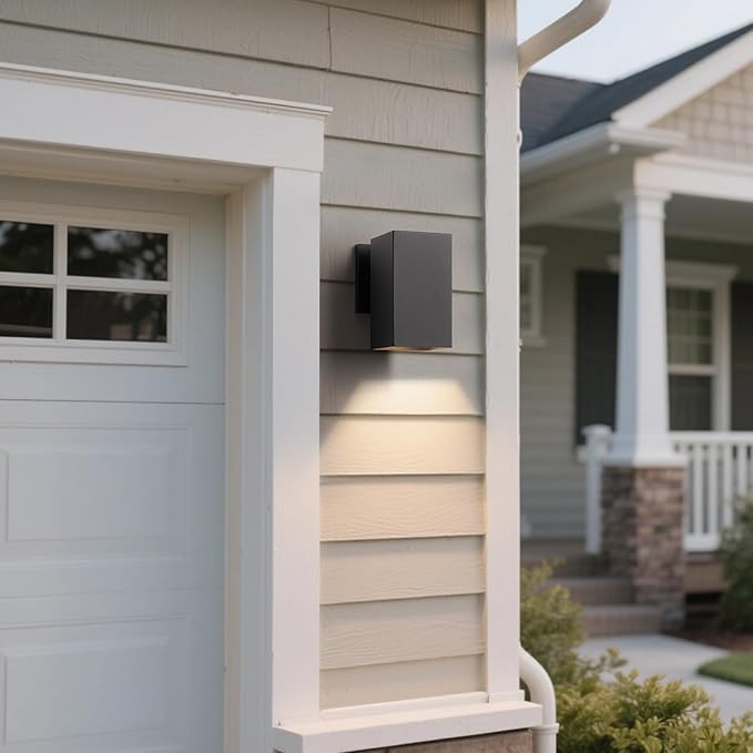 mirrea 7-inch Outdoor Porch Wall Light for House, Waterproof Exterior Sconce for Patio, Wall Mount Lighting Fixture for Front Door, Matte Black Rectangular Downlight for Garage, Set of 2