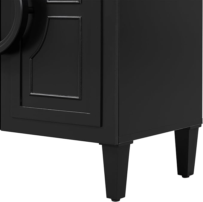 Modern Retro Sideboard Storage Cabinet with 4 Doors and Round Ring Handle, Wood 59'' Accent Entryway Console Table for Living Rooms Entrance Dining Room (Black-FI)