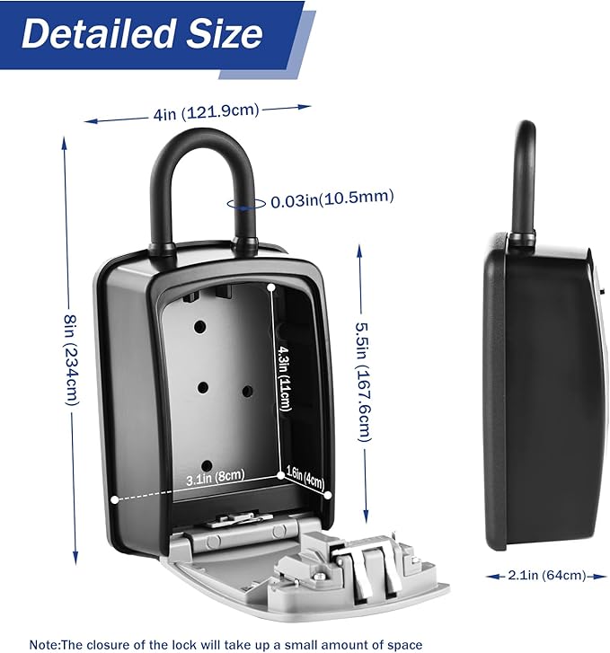 Iron Lock® Key Lock Box Portable with U-Shackle – XXL Waterproof Heavy-Duty Metal Safe with 4-Digit Combination for Spare Keys Outside on Door Knob, Fence or Gate (Grey, XXL)