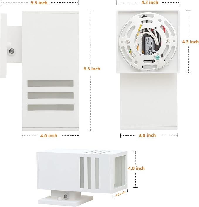 Dusk to Dawn Outdoor Wall Lamp, Exterior Light Fixture - ETL Listed, Aluminum Anti-Rust Waterproof Wall Mount Rectangular Design – Up/Down Photocell Outdoor Lighting for Porch, Garage or Patio