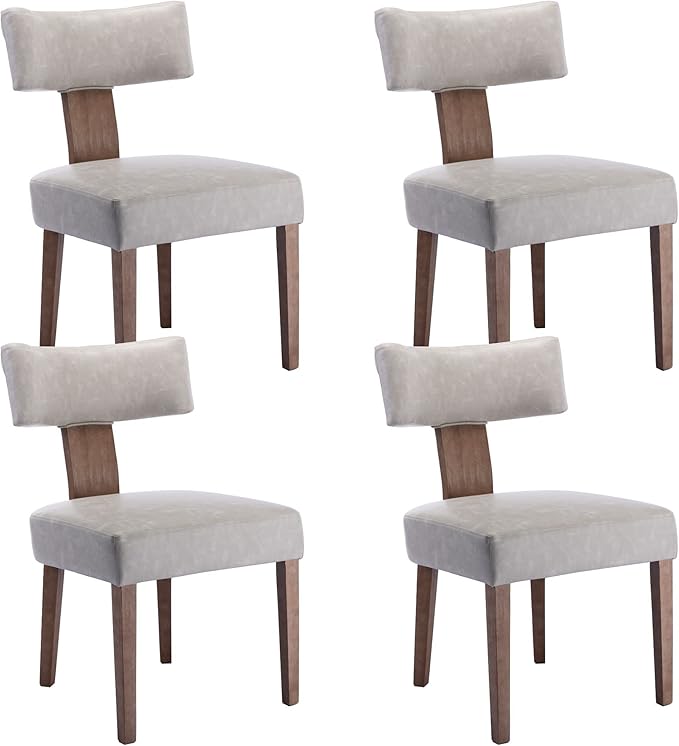 Mid Century Modern Dining Chairs Set of 4 PU Leather Upholstered Side Chairs, Modern Kitchen Armless Parson Chairs Solid Wood Dining Chairs, Grey