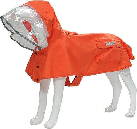 Dog Raincoat,Waterproof Rain Poncho with Hoodie, High Reflective Adjustable Pet Rain Jacket with Leash Hole for Small Medium and Large Dogs (Orange, Large: 22-37lbs)