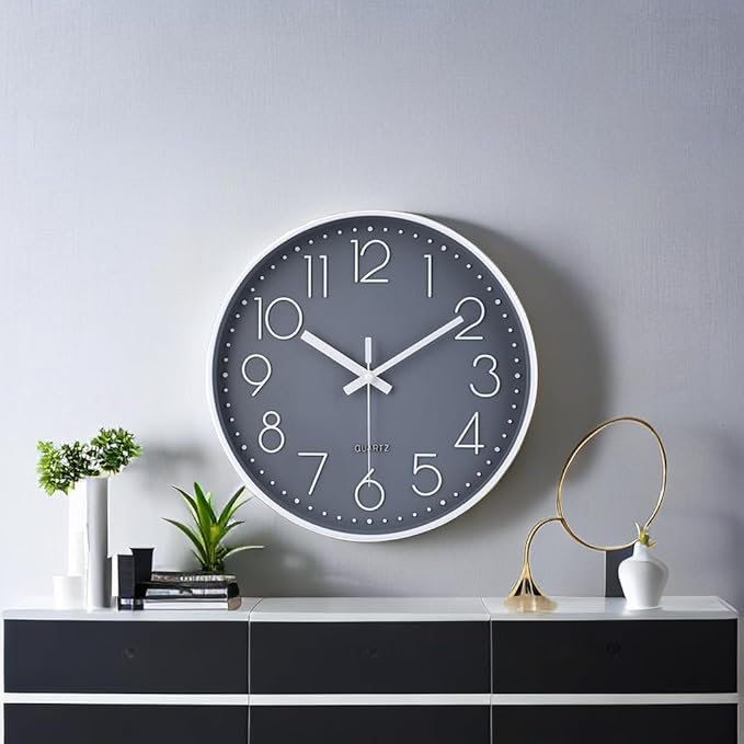 jomparis Wall Clock 12 Inch Non-Ticking Silent Battery Operated Round Wall Clock Modern Elegant Simple Style Clock for Home Office Kitchen Bedroom Living Room