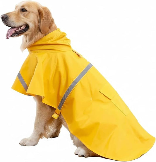 HAPEE Dog Raincoats with Reflective Strip Hoodie,Poncho Jacket for Large Dogs (A1-Yellow, 24B (Back Length 24"))
