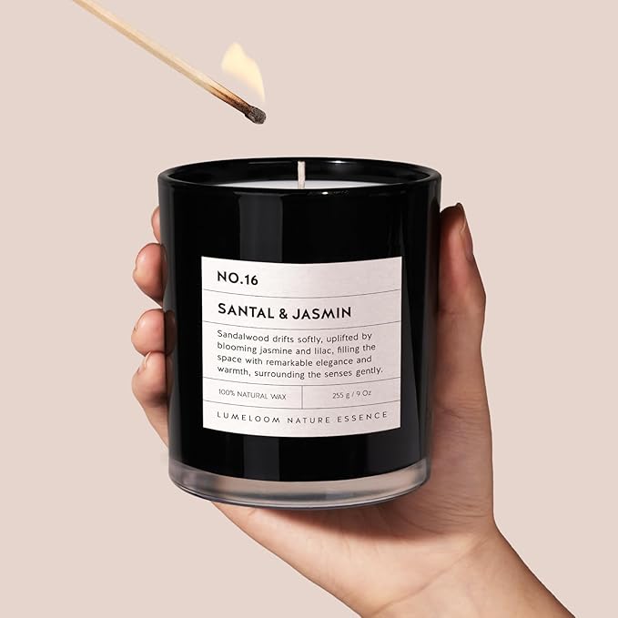 Santal & Jasmine Luxury Scented Candles, 9oz Soy Wax Candles for Home Scented, Jasmine, Sandalwood, Lilac Scent, Long Burning Time, Gifts for Women, Friends, Men, Sister, Teacher, Christmas